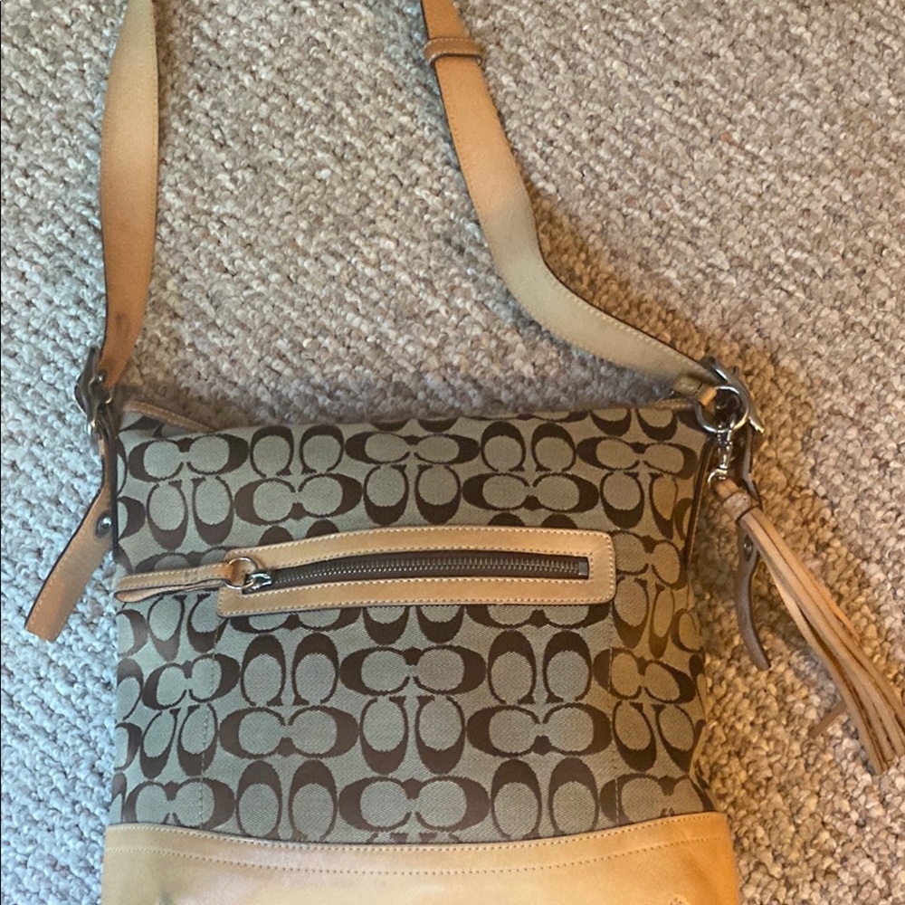 Vintage Coach Tan and Brown Signature Crossbody Bag